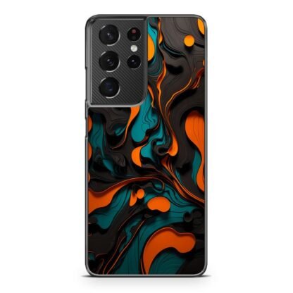 Black Blue Orange Liquid Pattern Samsung Galaxy S21 / S21 Plus / S21 Ultra / S21 FE Case