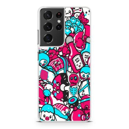 Blue Pink Doodle Samsung Galaxy S21 / S21 Plus / S21 Ultra / S21 FE Case - Image 2