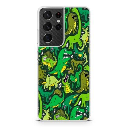 Green Dino Crocodile Doodle Samsung Galaxy S21 / S21 Plus / S21 Ultra / S21 FE Case - Image 2