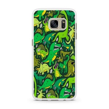 Green Dino Crocodile Doodle Samsung Galaxy S7 / S7 Edge Case - Image 2