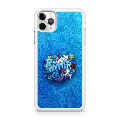 Happy Winter Doodle Blue Collage iPhone 12 / 12 Pro / 12 Pro Max / 12 Mini Case - Image 2