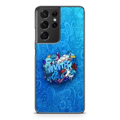 Happy Winter Doodle Blue Collage Samsung Galaxy S21 / S21 Plus / S21 Ultra / S21 FE Case