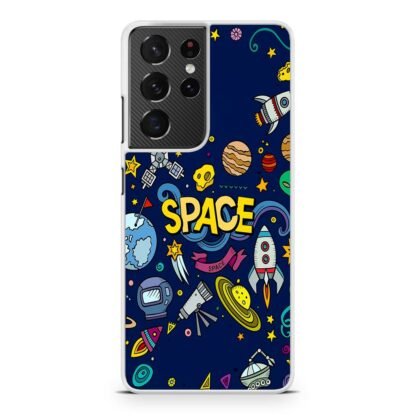 Space Dark Blue Doodle Samsung Galaxy S21 / S21 Plus / S21 Ultra / S21 FE Case - Image 2