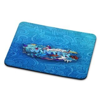 Happy Winter Doodle Blue Collage Mouse Pad